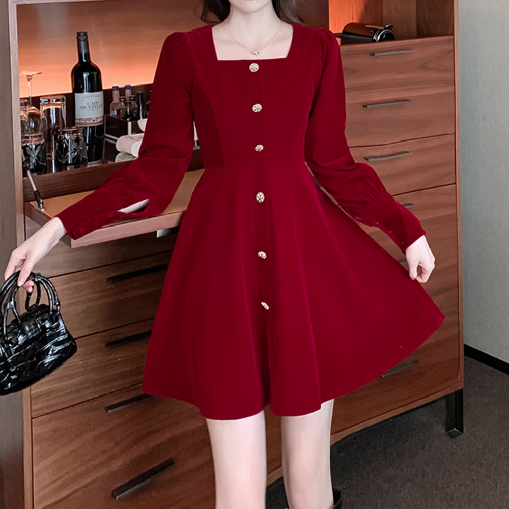 크리스마스룩 와인색 연말 파티 겨울 하객 원피스