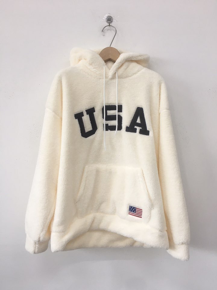 USA 양털 뽀글이 후드 맨투맨 티셔츠 - 메인 이미지