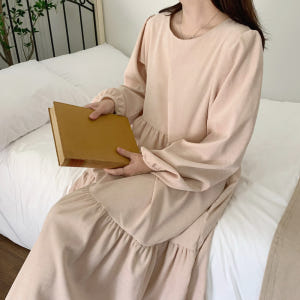코듀로이 원피스 퍼프 빅사이즈 롱원피스 캉캉 골덴 가을 겨울 블랙 베이지... 착용 후기 | 사이즈/핏 총정리 - 상품 이미지 2