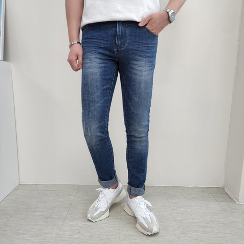 남자 청바지 30부터38 빅사이즈 진청 디스 스판 슬림일자 데님팬츠 - 상세 이미지 2