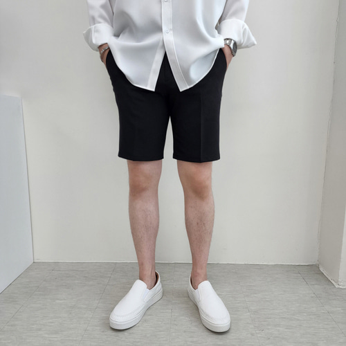 남자 여름 슬랙스 반바지 미니멀 시원한 쿨 사방스판 하프팬츠 - 상세 이미지 4