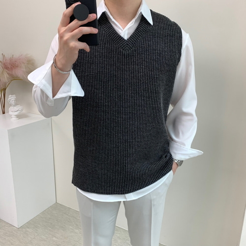 남자 니트 조끼 옆트임 브이넥 베스트 8컬러 이미지 4