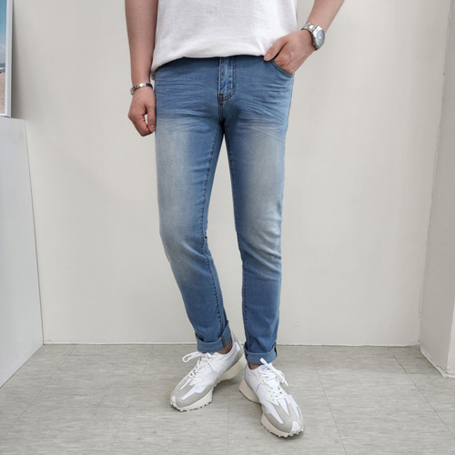 남자 청바지 30부터38 빅사이즈 연청 워싱 스판 슬림일자 데님팬츠 - 상세 이미지 2