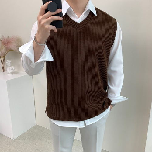 남자 니트 조끼 옆트임 브이넥 베스트 8컬러 이미지 3
