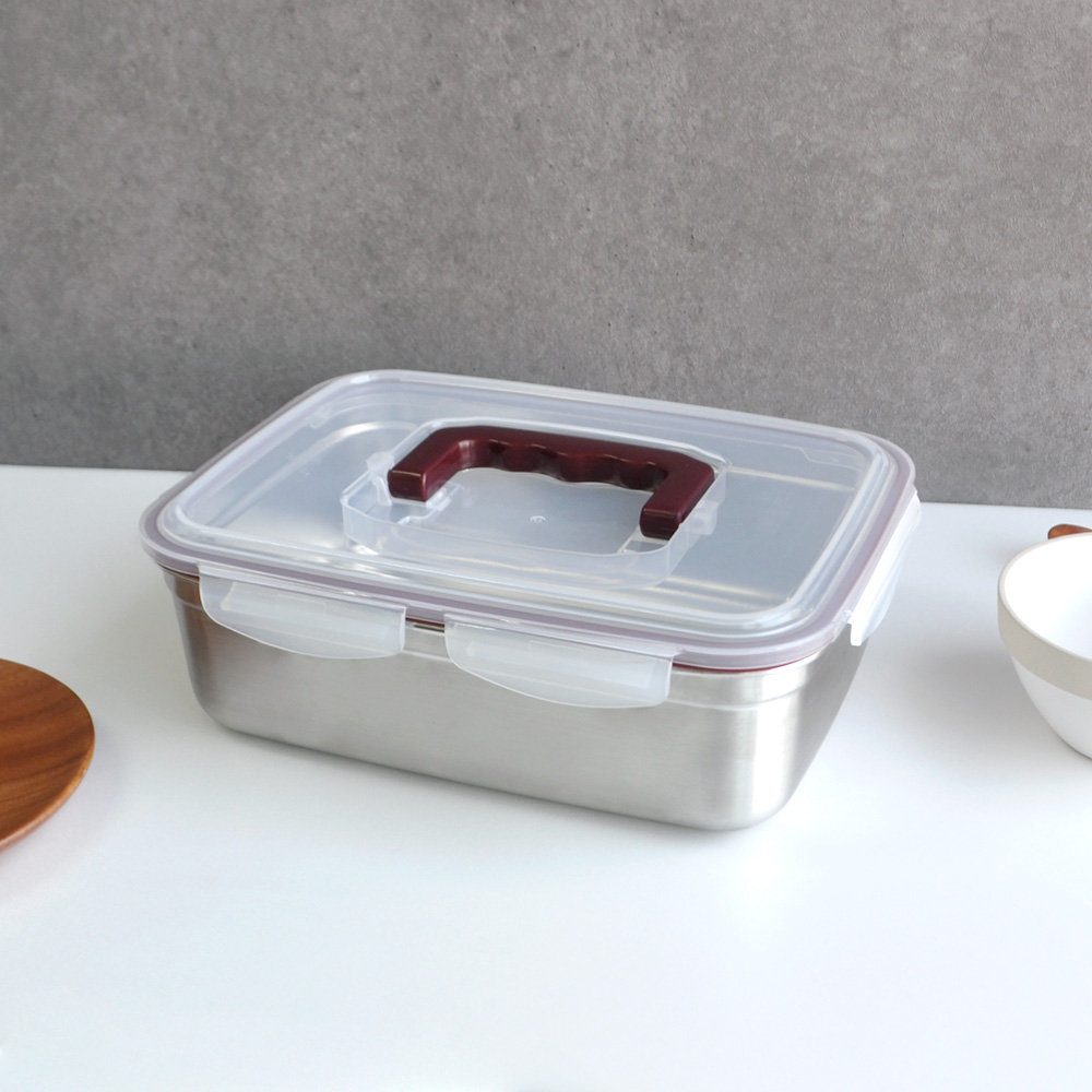 키친유 핸디 스텐 김치통 4L 직사각 김장 밀폐용기 스텐 장아찌통 대용량 수박 보관용기 - 상세 이미지 2