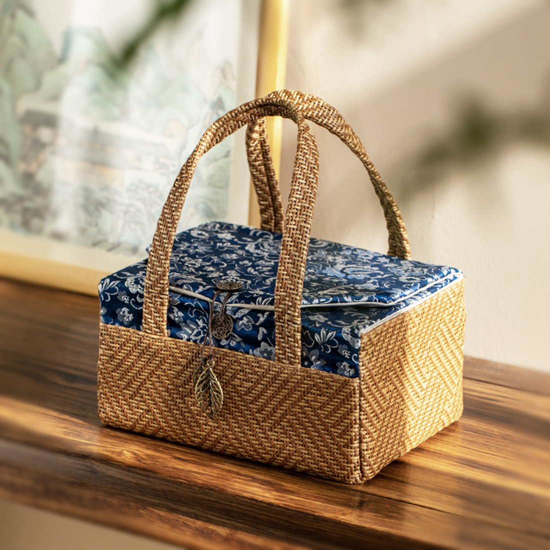 더큰솔 라탄 휴대용 차다기 가방 자사호 개완 다관 찻잔 여행 다도 수납 주머니