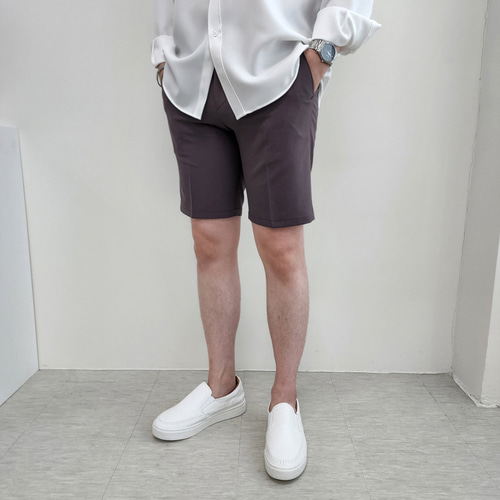 남자 여름 슬랙스 반바지 미니멀 시원한 쿨 사방스판 하프팬츠 - 상세 이미지 2