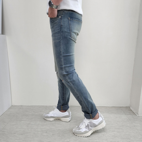 남자 청바지 30부터38 빅사이즈 샌드워싱 무릎디스 스판 슬림일자 데님팬츠 이미지 8