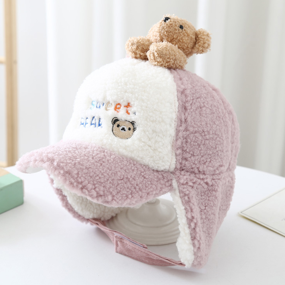 유아 키즈 아동 어린이 초등 학생 겨울 방한 털 귀달이 캡 이어머프 곰돌이 모자 - 상세 이미지 2