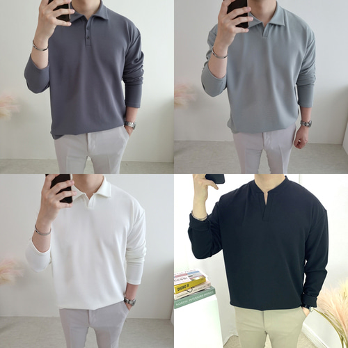 남자카라티 세미오버핏 남성긴팔티셔츠 - 상품 이미지