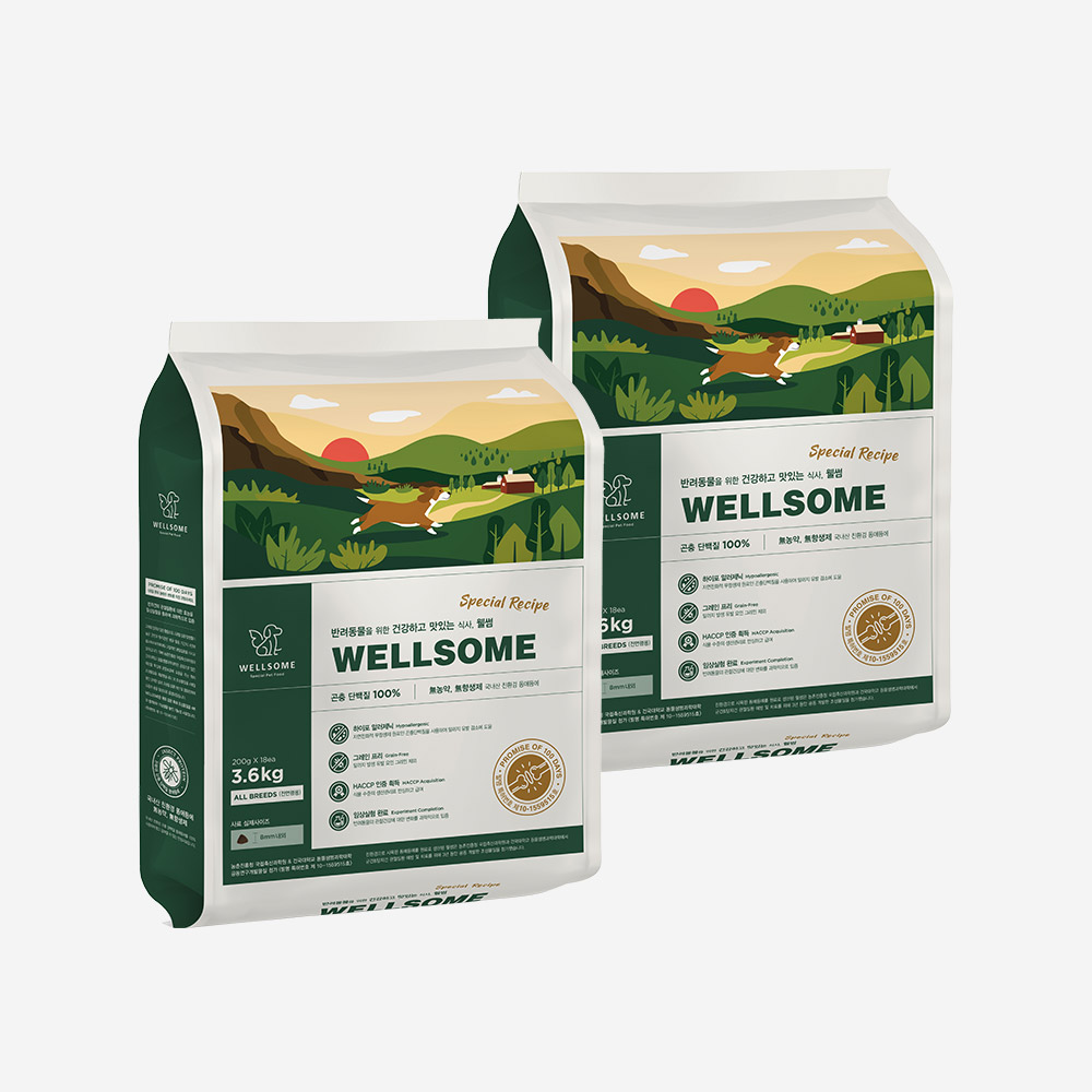 웰썸 그레인프리 강아지 인섹트 관절 곤충사료 관절건강, 3.6kg, 2개