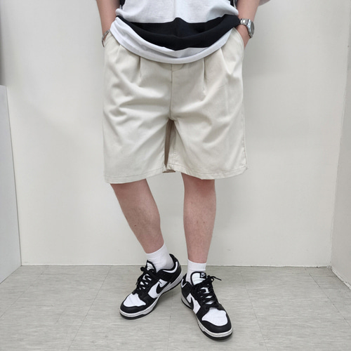 남자 투턱 버뮤다 팬츠 워싱 면 시티보이 와이드 항아리 허벅돼 밴딩 반바지 - 상세 이미지 5