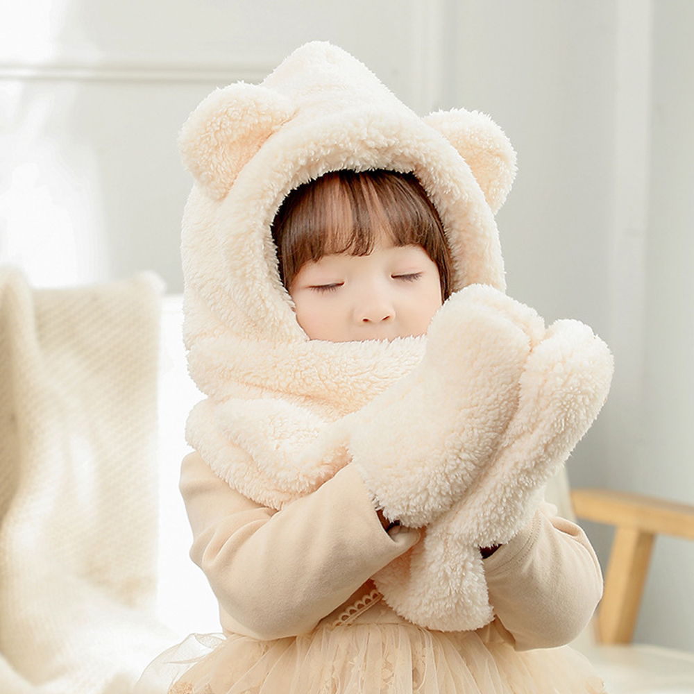 유아 키즈 여아 아동 초등 어린이 겨울 방한 털 방한 모자 목도리 장갑 세트 - 상세 이미지 2