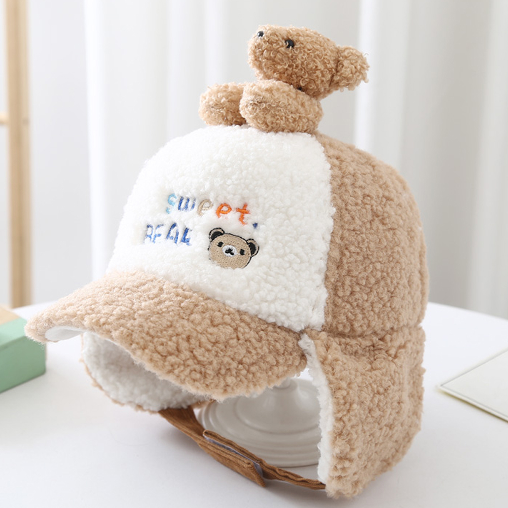 유아 키즈 아동 어린이 초등 학생 겨울 방한 털 귀달이 캡 이어머프 곰돌이 모자 - 상세 이미지 3