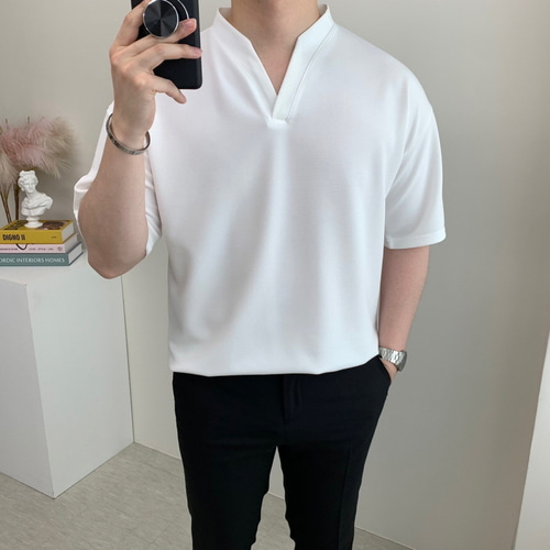 남자브이넥반팔 빅사이즈티셔츠 남성헨리넥티 - 상세 이미지 5