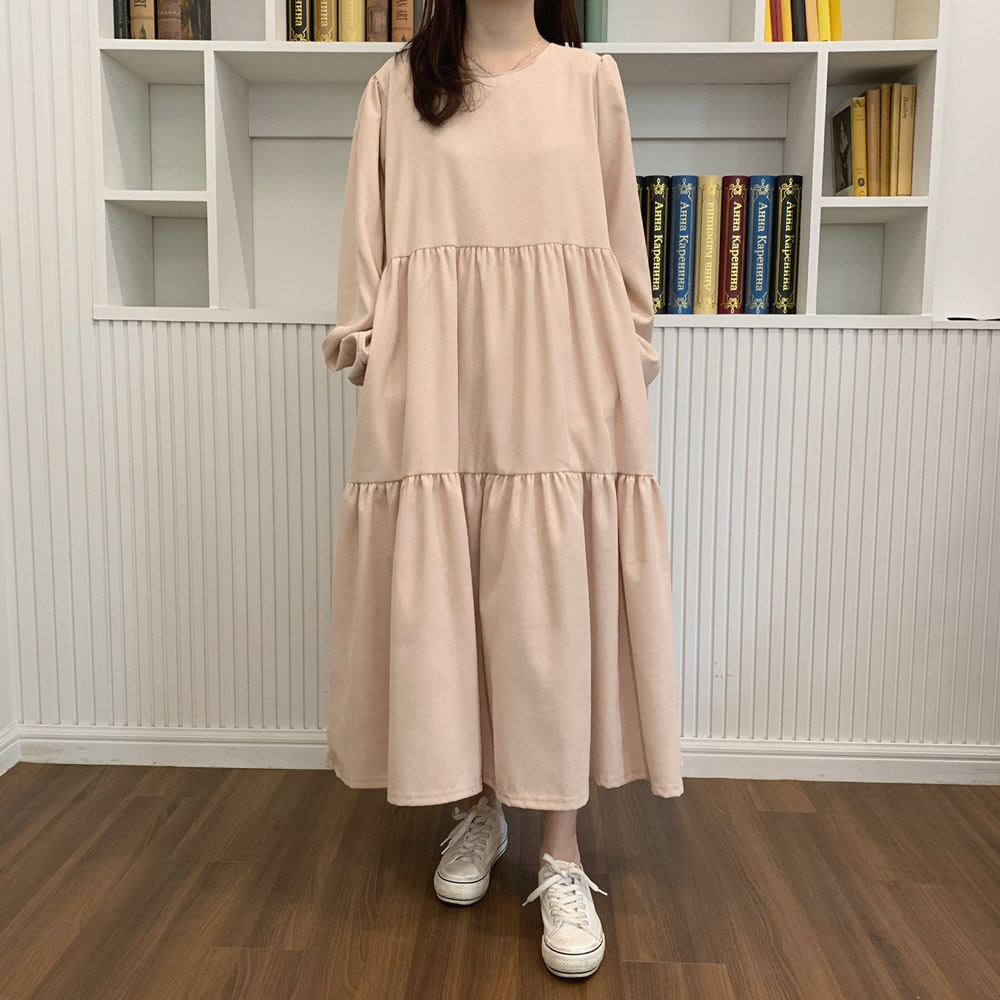 코듀로이 원피스 퍼프 빅사이즈 롱원피스 캉캉 골덴 가을 겨울 블랙 베이지 핑크 제품 이미지