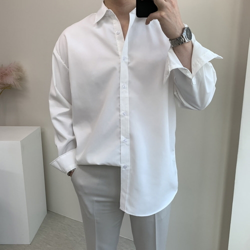1+1 남자 오버핏 기본셔츠 구김적은 링클프리 베이직 캐주얼 셔츠 8컬러 이미지 3