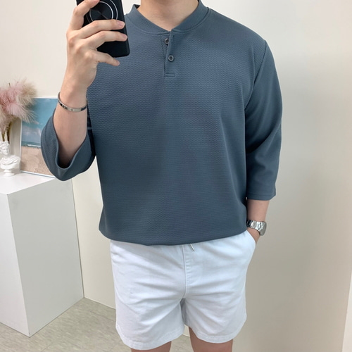남자 7부 반팔 헨리넥 무지 빅 사이즈 티셔츠 - 상세 이미지 2