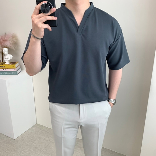 남자브이넥반팔 빅사이즈티셔츠 남성헨리넥티 - 상세 이미지 4