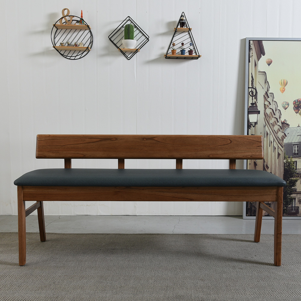 스코나 라모슨 원목 가죽 3인 등받이 벤치 의자 1400