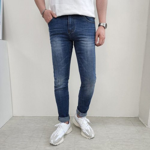 남자 청바지 30부터38 빅사이즈 진청 디스 스판 슬림일자 데님팬츠 이미지 6