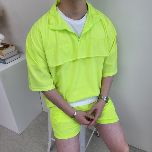 남자 여자 아노락 세트 커플 트레이닝복 여름 쿨원단 반팔 바람막이 반바지 커플 셋업 이미지 6