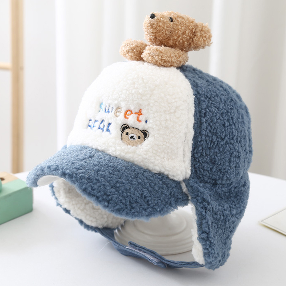 유아 키즈 아동 어린이 초등 학생 겨울 방한 털 귀달이 캡 이어머프 곰돌이 모자 - 상세 이미지 4