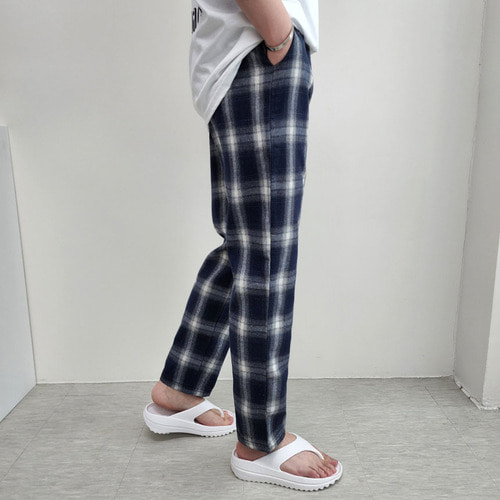 남자체크바지 남자와이드바지 남성밴딩팬츠 - 상세 이미지 2