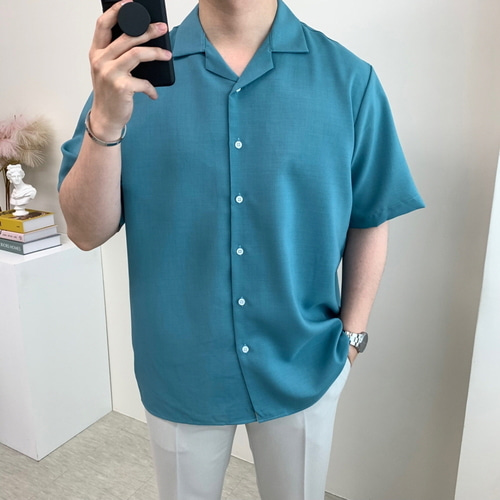 1+1 11컬러 남자 린넨 반팔 셔츠 구김없는 오픈카라 파자마 여름 시원한 무지 남방 - 상세 이미지 4