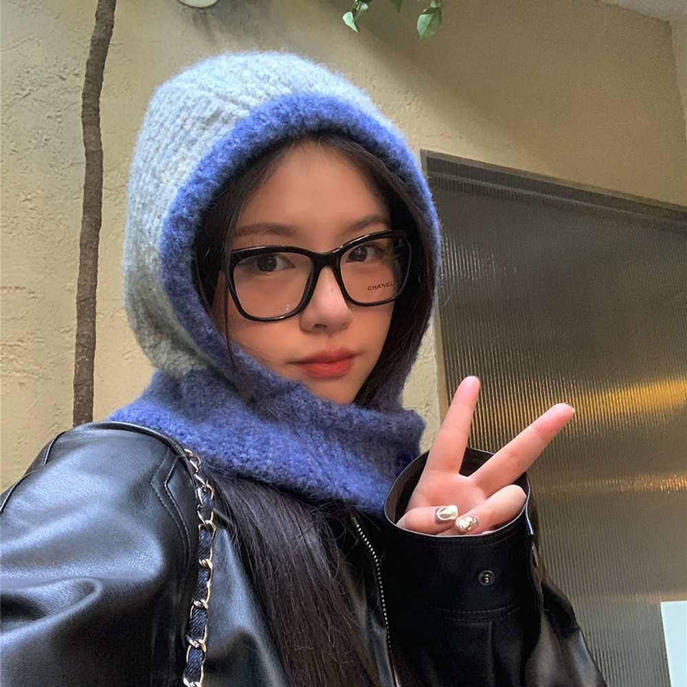 블루보넷 울 니트 바라클라바 여성 방한 발라클라바 후드 넥워머 배색 목토시 이미지 6
