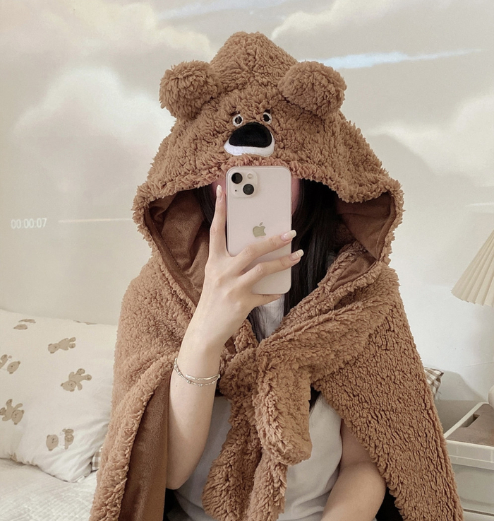 로즈소녀하우스 입는담요 양털 집순이 후드담요
