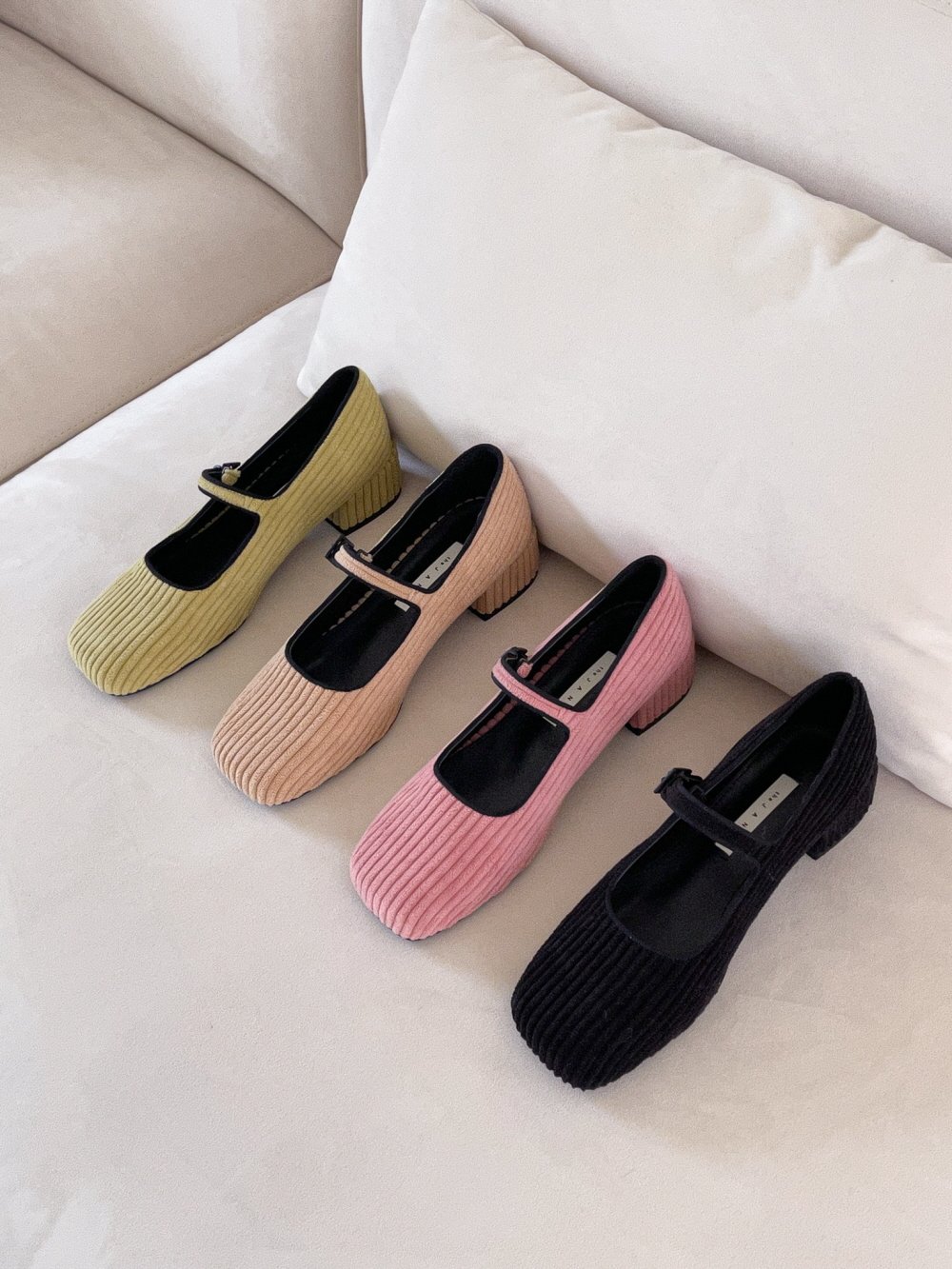 (225-250) 데일리 코듀로이 골덴 메리제인 버클 스퀘어 펌프스 통굽 쿠션 힐 4cm 상세 이미지 1