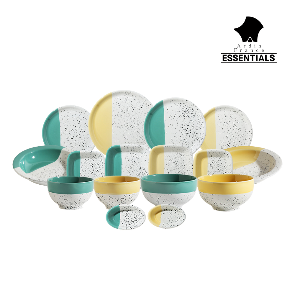 아르딘 에센셜 홈세트 그릇 신혼 식기세트 혼수 / 16종, 그린+옐로우, 1세트
