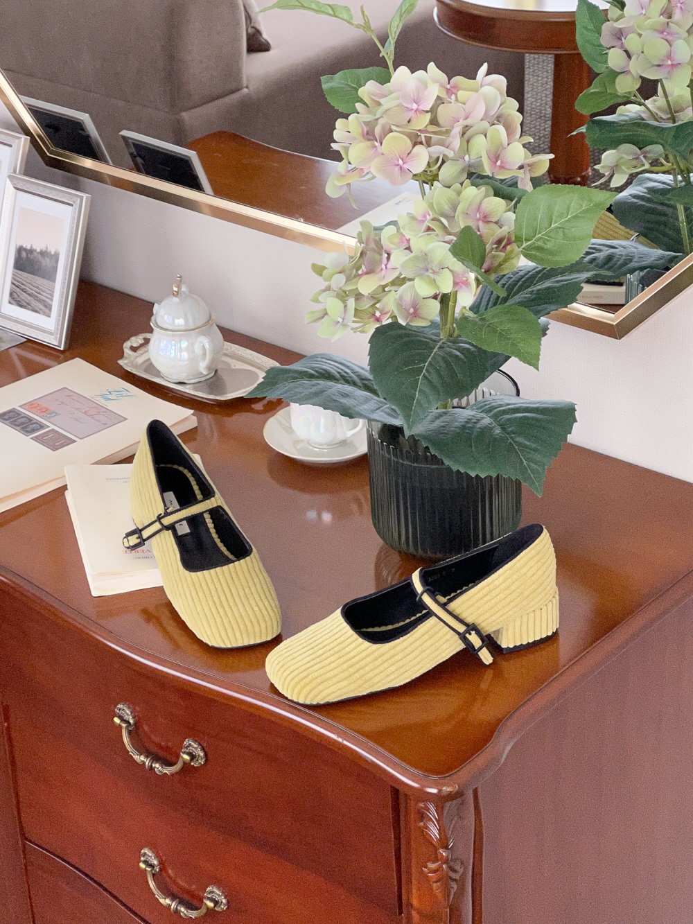 (225-250) 데일리 코듀로이 골덴 메리제인 버클 스퀘어 펌프스 통굽 쿠션 힐 4cm 상세 이미지 15