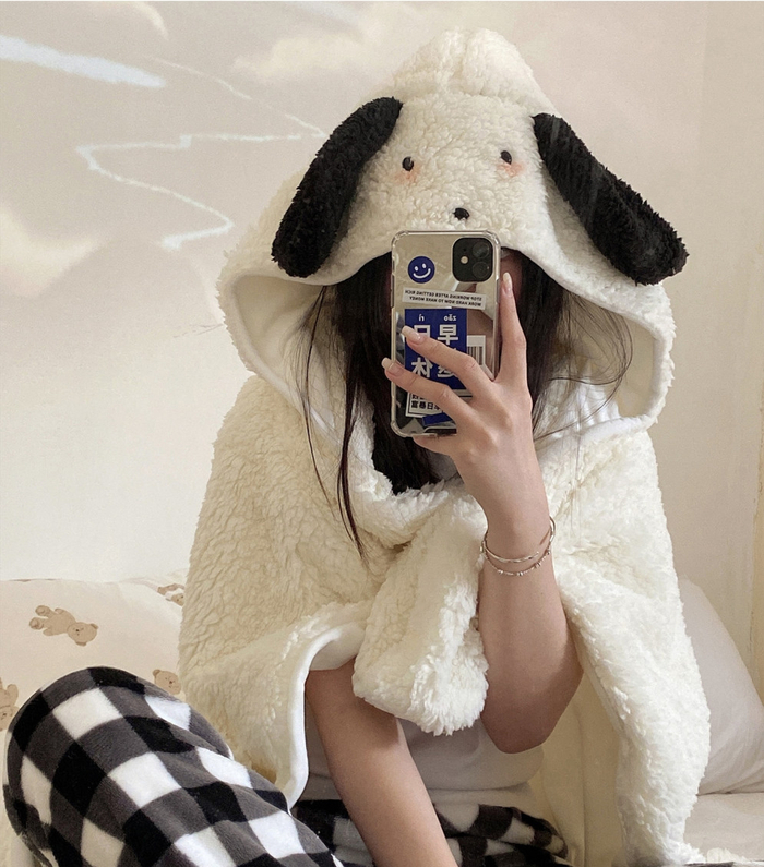 로즈소녀하우스 입는담요 양털 집순이 후드담요