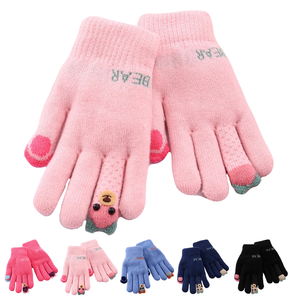 유아 키즈 아동 여아 남아 초등 학생 어린이 겨울 방한 니트 털 손가락 캐릭터 장갑 - 상품 이미지