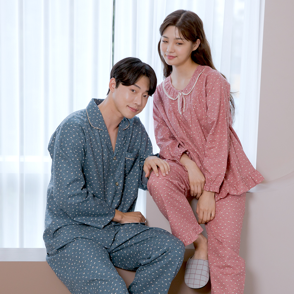 커플잠옷 긴팔 여성 잠옷 세트 남성 파자마 - 상세 이미지 4