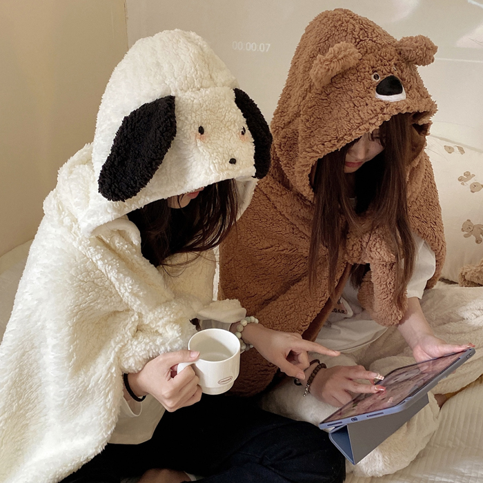 로즈소녀하우스 입는담요 양털 집순이 후드담요