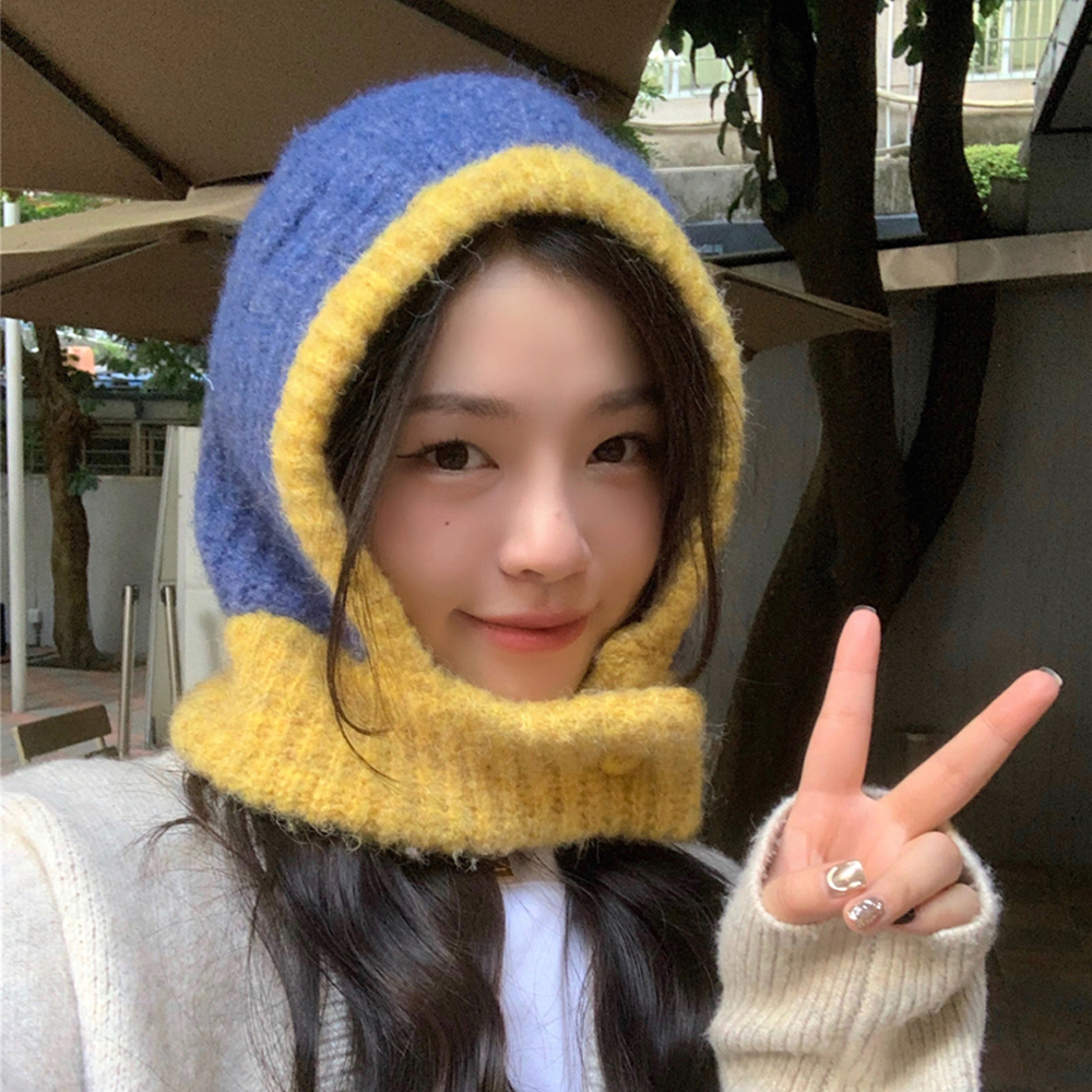 블루보넷 울 니트 바라클라바 여성 방한 발라클라바 후드 넥워머 배색 목토시 이미지 7