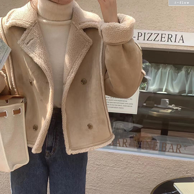 엘로 무스탕 스웨이드 양털 카라 자켓 2col 겨울 도톰 루즈핏 오버핏 모피 제이플로우 이미지 4