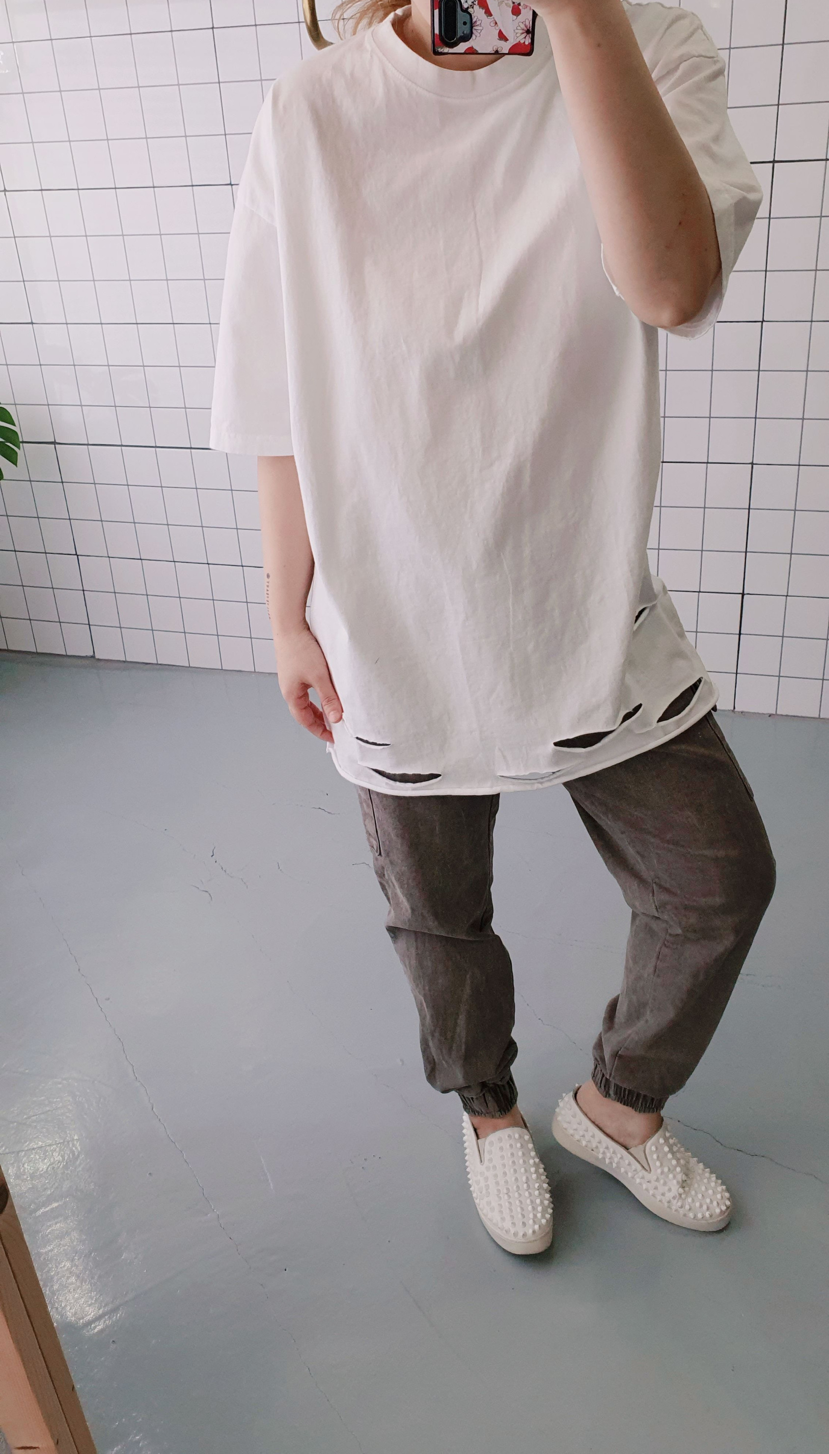 남녀공용 이너룩 빈티지 면 반소매 티셔츠 이미지 2