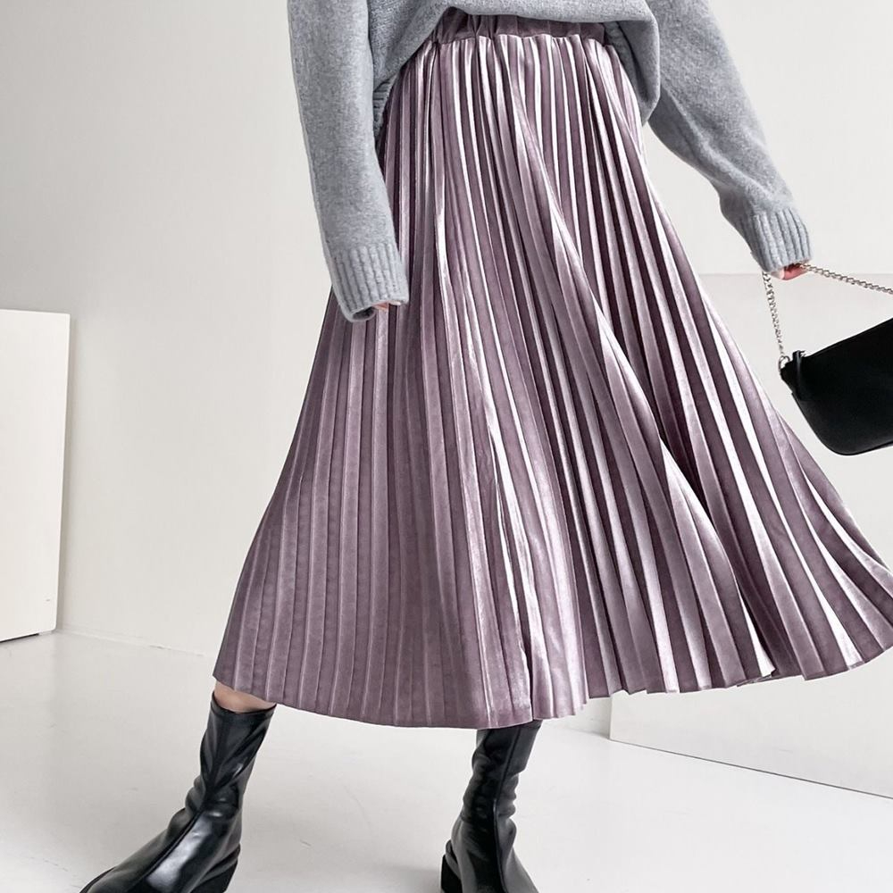 플리츠 스커트 주름 벨벳 롱 치마 밸벳 가을 겨울