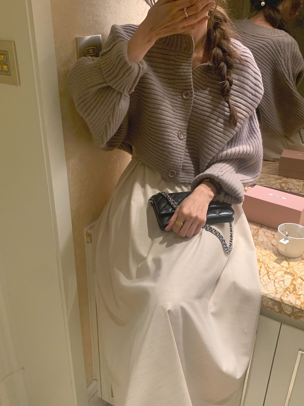 설렘 라운드넥 가오리 골지니트 긴팔 여리 루즈핏 여성 가을 겨울 볼레로 여리 니트