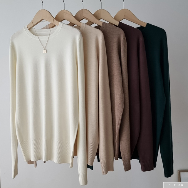 캐시미어 부드러운 라운드 심플 니트 13col 봄 가을 이너 베이직 고급원사 제이플로우 제품 이미지