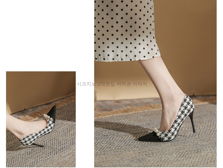 시데론 7,9cm 스틸레토 체크 배색 여성 펌프스 힐 2color 상세 이미지 11