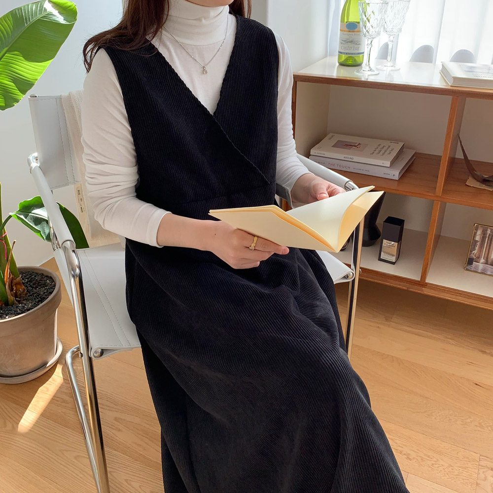 코듀로이 원피스 골덴 조끼 민소매 롱원피스 가을 겨울 이너 레이어드 빅사이즈 블랙