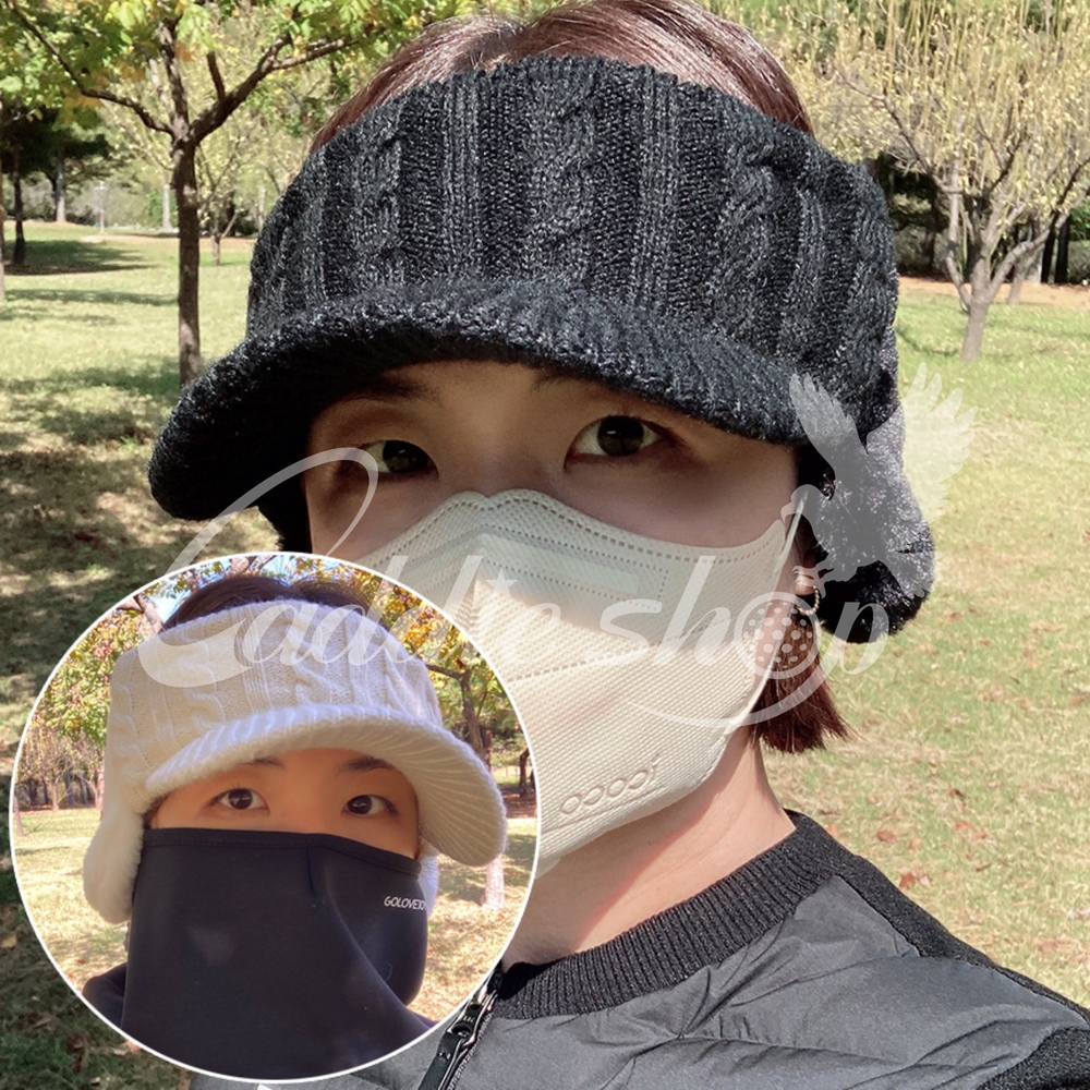 여성 겨울 골프 니트 귀달이 썬캡 모자 방한 귀마개 털모자 여자 이어워머 귀도리 - 메인 이미지