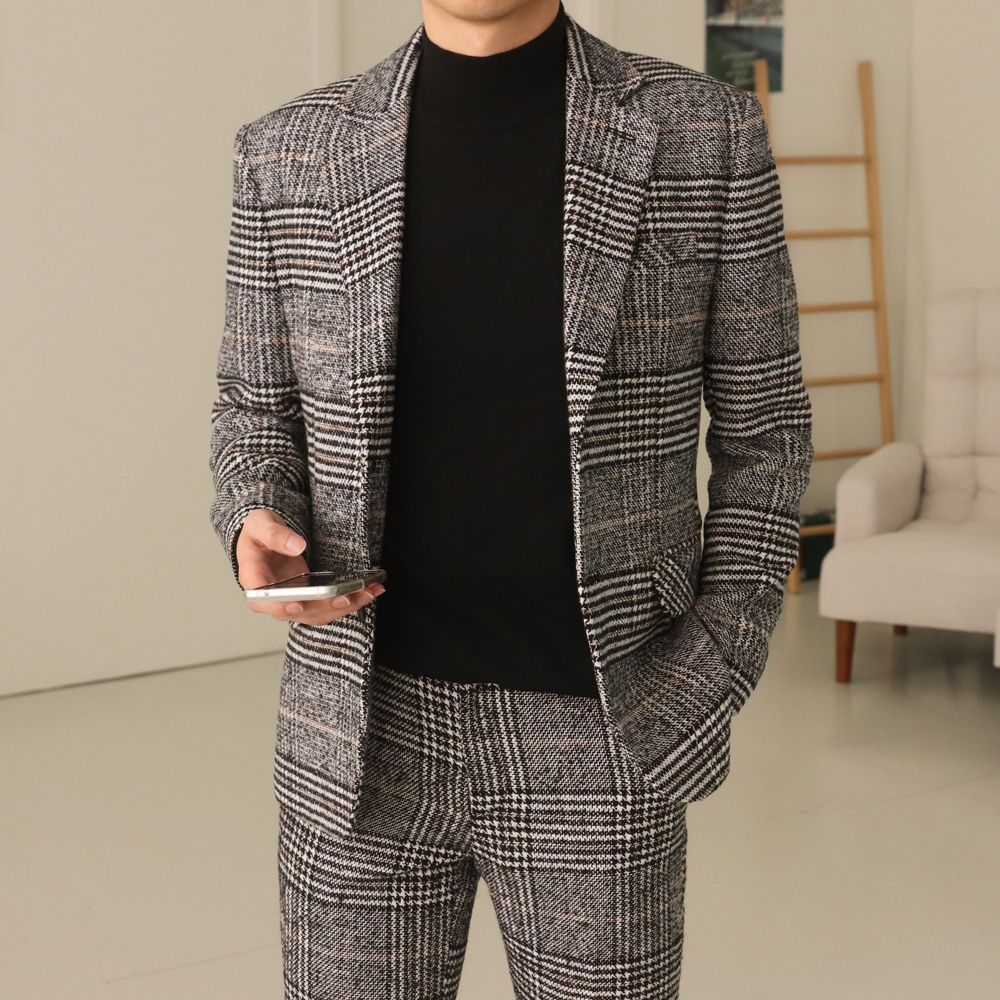 남자겨울자켓 정장마이 글렌체크 블레이저 남자울자켓