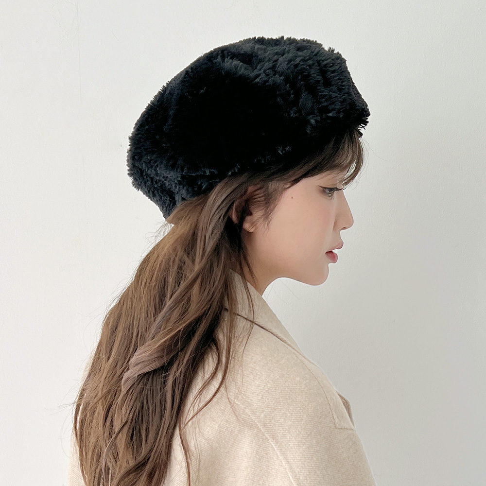 밍크털 퍼 밴딩 베레모 빵모자 이미지 8