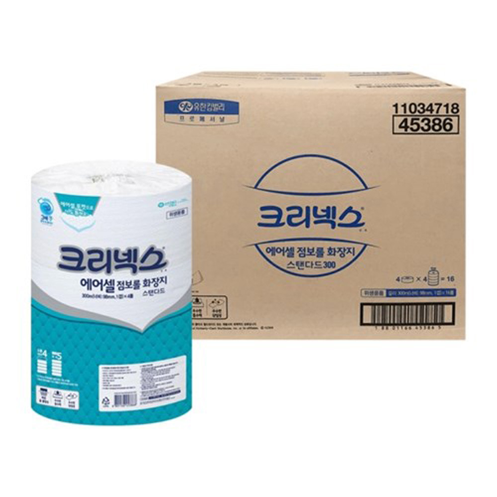 유한킴벌리 45386 크리넥스 에어셀 점보롤 화장지 스탠다드 1겹 300M 16롤 1박스 업소용 롤 티슈 휴지 - 상품 이미지